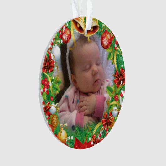 初めてのクリスマスフォトベビーの名前と誕生日 オーナメント (正面)