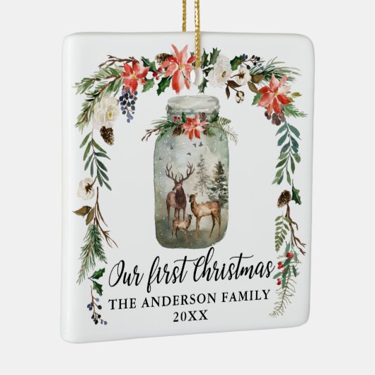 初めてのクリスマスフローラディアファミリーフォトバック セラミックオーナメント (右)