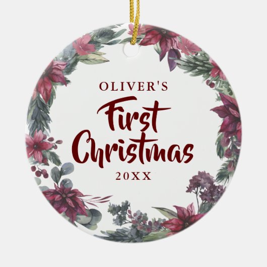 初めてのクリスマスフローラベビーフォトセラミックオーナメント セラミックオーナメント (正面)