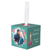 初めてのクリスマスフローラリース写真テンプレート キューブオーナメント (正面アングル)