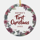 初めてのクリスマスフローラ新ペットドッグ猫の写真 セラミックオーナメント (正面)