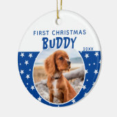 初めてのクリスマスブルースターパターンパピードッグ写真 セラミックオーナメント (左)