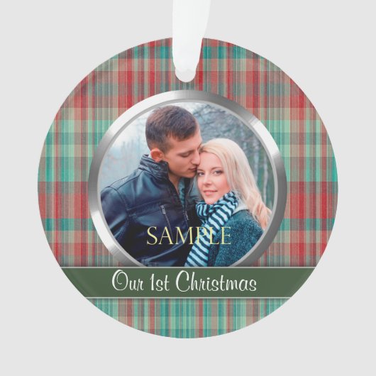 初めてのクリスマスプレイド写真テンプレート オーナメント (正面)