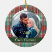 初めてのクリスマスプレイド写真テンプレート セラミックオーナメント (正面)