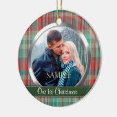 初めてのクリスマスプレイド写真テンプレート セラミックオーナメント (左)