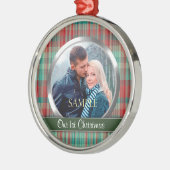 初めてのクリスマスプレイド写真テンプレート メタルオーナメント (左)