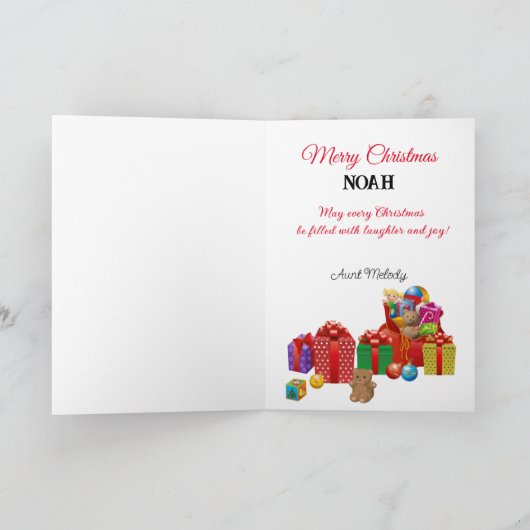 初めてのクリスマスベビーのパーソナライズ名かわいい シーズンカード (内部)