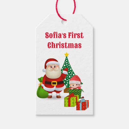 初めてのクリスマスベビーのパーソナライズ名小妖精や小人 ギフトタグ (正面)