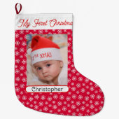 初めてのクリスマスベビーの写真名Boy Girl ラージクリスマスストッキング (正面)