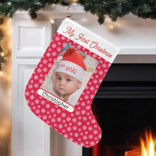 初めてのクリスマスベビーの写真名Boy Girl ラージクリスマスストッキング