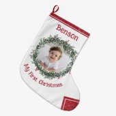 初めてのクリスマスベビーの写真（名前あり） ラージクリスマスストッキング (正面 (吊り時))