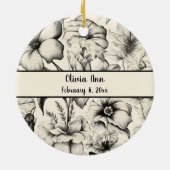 初めてのクリスマスベビーの足プリントフローラ セラミックオーナメント (裏面)