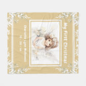 初めてのクリスマスベビーエンジェル金ゴールド&ホワイトクリスマス フリースブランケット (正面(横))