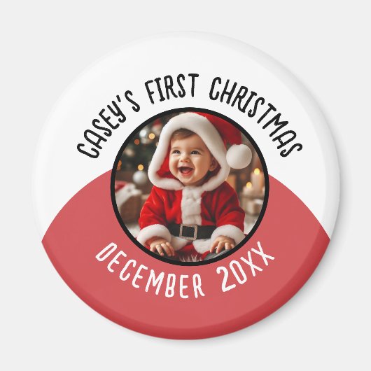 初めてのクリスマスベビーカスタム写真の名前の追加 マグネット (正面)