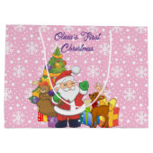 初めてのクリスマスベビーガールのパーソナライズ名サンタ ラージペーパーバッグ (裏面)