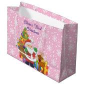 初めてのクリスマスベビーガールのパーソナライズ名サンタ ラージペーパーバッグ (正面アングル)