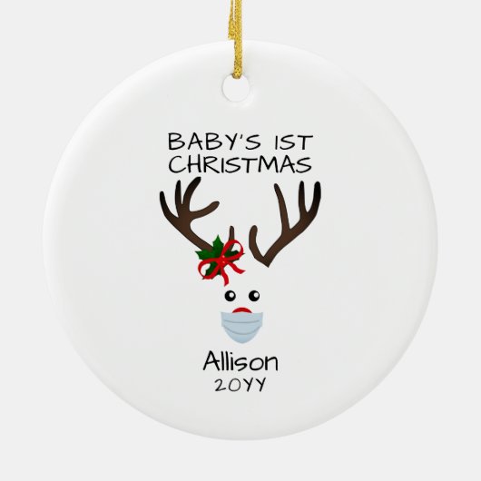 初めてのクリスマスベビーガールトナカイパーソナライズされた セラミックオーナメント (裏面)