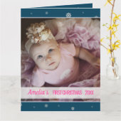 初めてのクリスマスベビーガールブルースノーフレーク カード (黄色い花)