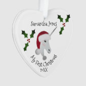 初めてのクリスマスベビーガールユニコーンカスタマイズハート オーナメント (正面)