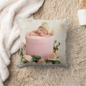 初めてのクリスマスベビーガール雪片フレームフォト クッション (ブランケット)