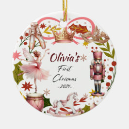 初めてのクリスマスベビーコケガーリーットピンク セラミックオーナメント