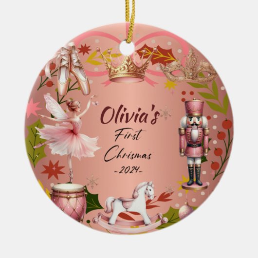 初めてのクリスマスベビーコケットバラ金属オーナメント セラミックオーナメント (正面)