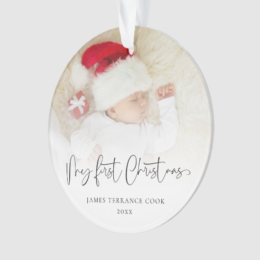 初めてのクリスマスベビースクリプト名フォトオーバーレイ オーナメント (正面)