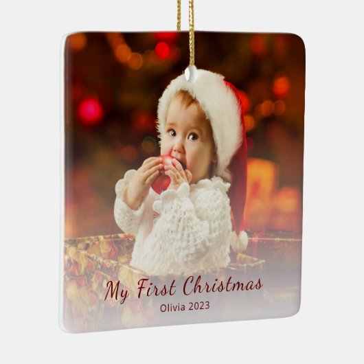 初めてのクリスマスベビーフォトシンプルサンタハット セラミックオーナメント (右)