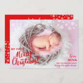 初めてのクリスマスベビーフォトスクリプトホリデー シーズンカード (正面/裏面)