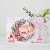 初めてのクリスマスベビーフォトスクリプトホリデー シーズンカード (スタンド正面)