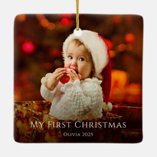 初めてのクリスマスベビーフォトフェスティバルサンタハット セラミックオーナメント (裏面)