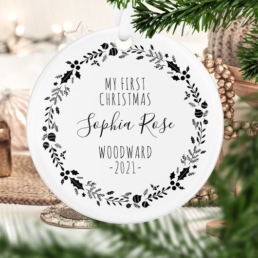 初めてのクリスマスベビーフォト白黒 オーナメント