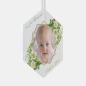初めてのクリスマスベビーフォト金ゴールドホワイトリイ ガラスオーナメント (正面右)