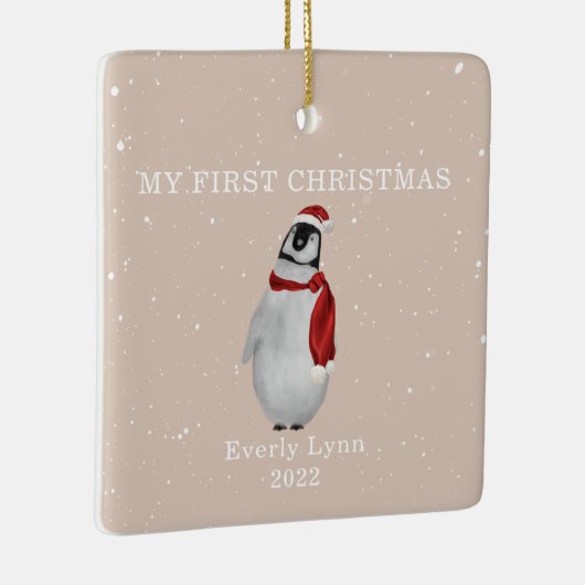 初めてのクリスマスベビーペンギンピンクスノー セラミックオーナメント (右)