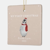 初めてのクリスマスベビーペンギンピンクスノー セラミックオーナメント (左)