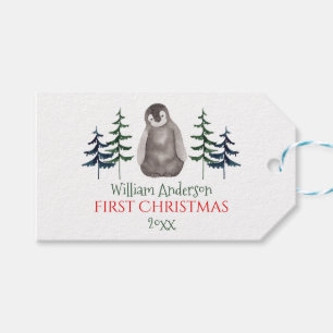 初めてのクリスマスベビーペンギン&ツパーソナライズされたリー ギフトタグ