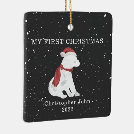 初めてのクリスマスベビーポーラベアダークグレースノー セラミックオーナメント (右)