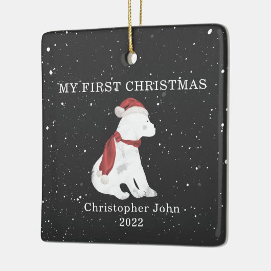 初めてのクリスマスベビーポーラベアダークグレースノー セラミックオーナメント (左)