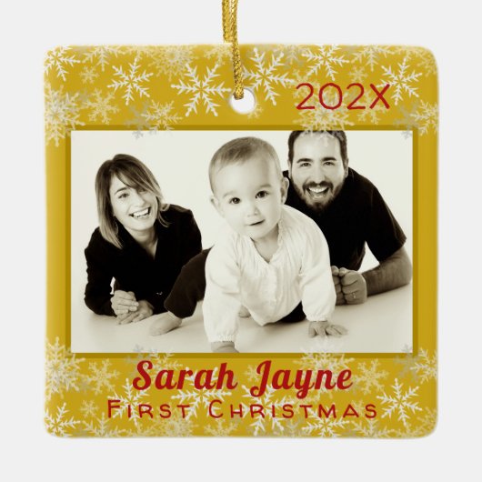 初めてのクリスマスベビーユニセックス両面オーナメント セラミックオーナメント (正面)