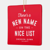 初めてのクリスマスベビー写真かわいい赤 セラミックオーナメント (左)