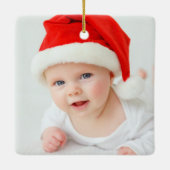 初めてのクリスマスベビー写真かわいい赤 セラミックオーナメント (裏面)