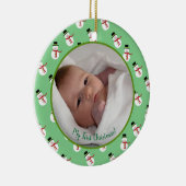 初めてのクリスマスベビー写真と雪だるま セラミックオーナメント (右)