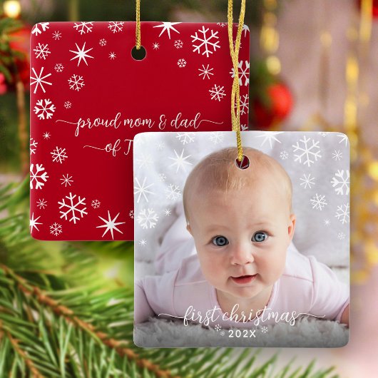 初めてのクリスマスベビー写真新親スノーフレーク セラミックオーナメント