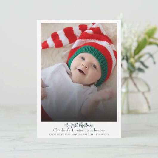 初めてのクリスマスベビー誕生モダン写真 シーズンカード (スタンド正面)