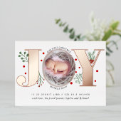 初めてのクリスマスベビー誕生発表バラ金ゴールド 箔シーズンカード (立ち正面)