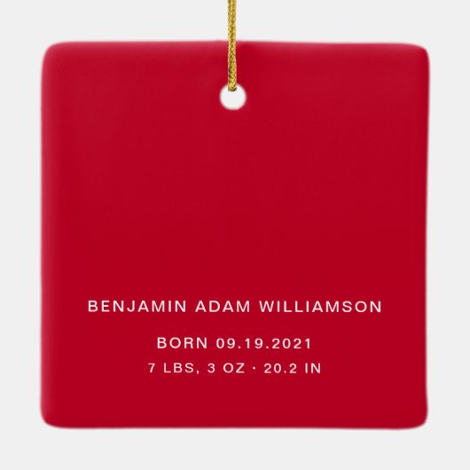 初めてのクリスマスベビー誕生統計と写真 セラミックオーナメント (裏面)