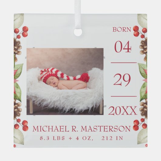 初めてのクリスマスベビー誕生統計の写真 ガラスオーナメント (正面)