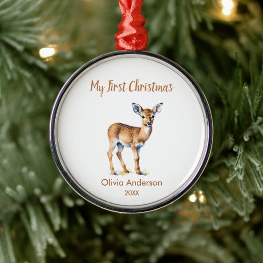 初めてのクリスマスベビー鹿 メタルオーナメント (ツリー)