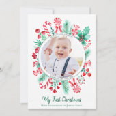 初めてのクリスマスベビーKeepsakeクリスマスフォト シーズンカード (正面)