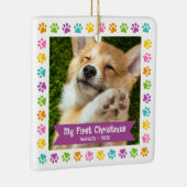 初めてのクリスマスペットの子犬の写真数々のの前景色 セラミックオーナメント (右)